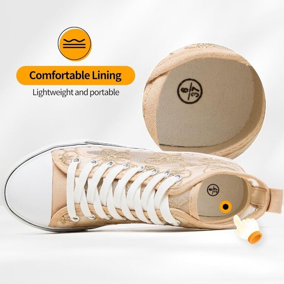 Women's High Top Sneakers With Embroidery Flower Casual Breathable Mesh Lace - Picture 3 of 9